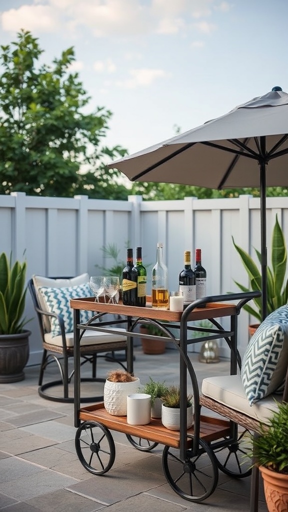 20 Fabulous Ideas to Create an All-Weather Patio You’ll Love! - 15. Chic Bar Cart for Entertaining