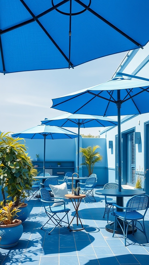 20 Gorgeous Ideas to Transform Your Patio with Blue Hues - 6. Chic Indigo Umbrellas for Shade and Style