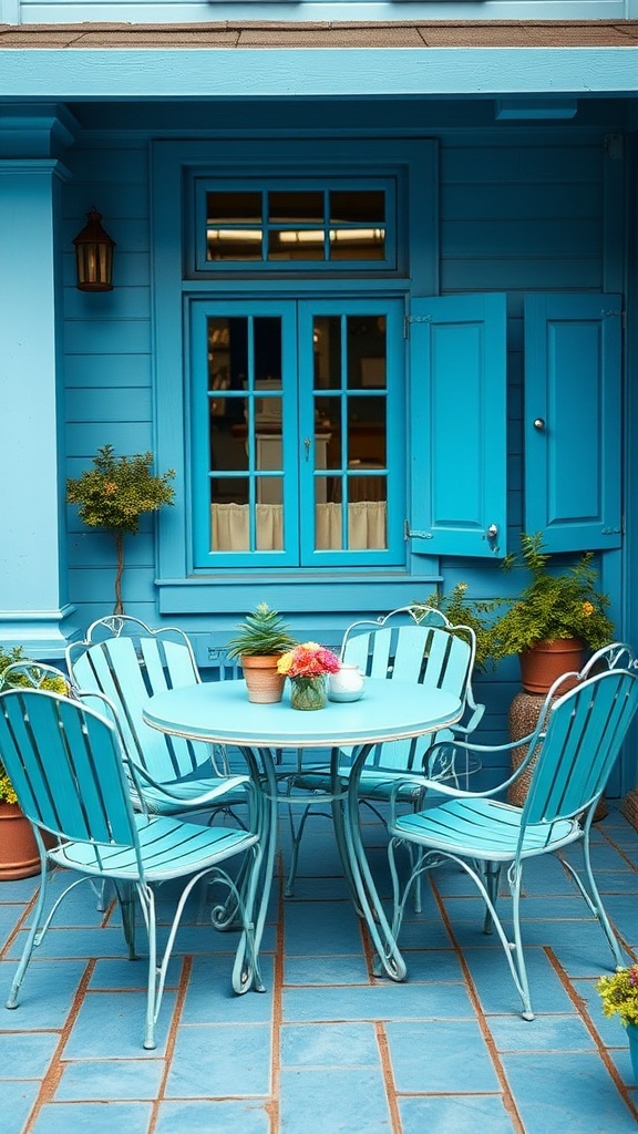 20 Gorgeous Ideas to Transform Your Patio with Blue Hues - 17. Vintage Blue Patio Furniture for Retro Charm