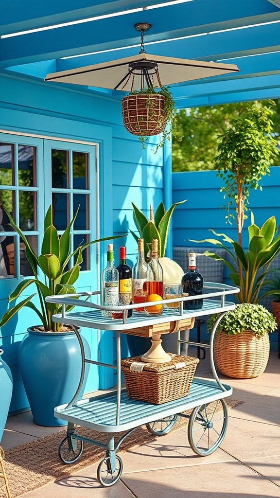 20 Gorgeous Ideas to Transform Your Patio with Blue Hues - 13. Fun Aqua-colored Bar Cart for Happy Hour