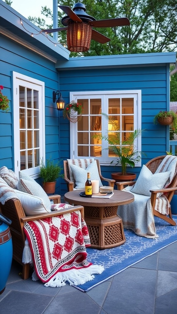 20 Gorgeous Ideas to Transform Your Patio with Blue Hues - 7. Coastal-Inspired Throw Blankets for Cozy Evenings