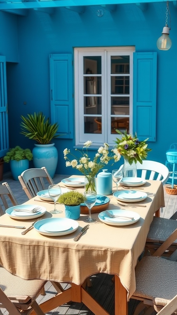 20 Gorgeous Ideas to Transform Your Patio with Blue Hues - Beachy Blue Tableware for Al Fresco Dining