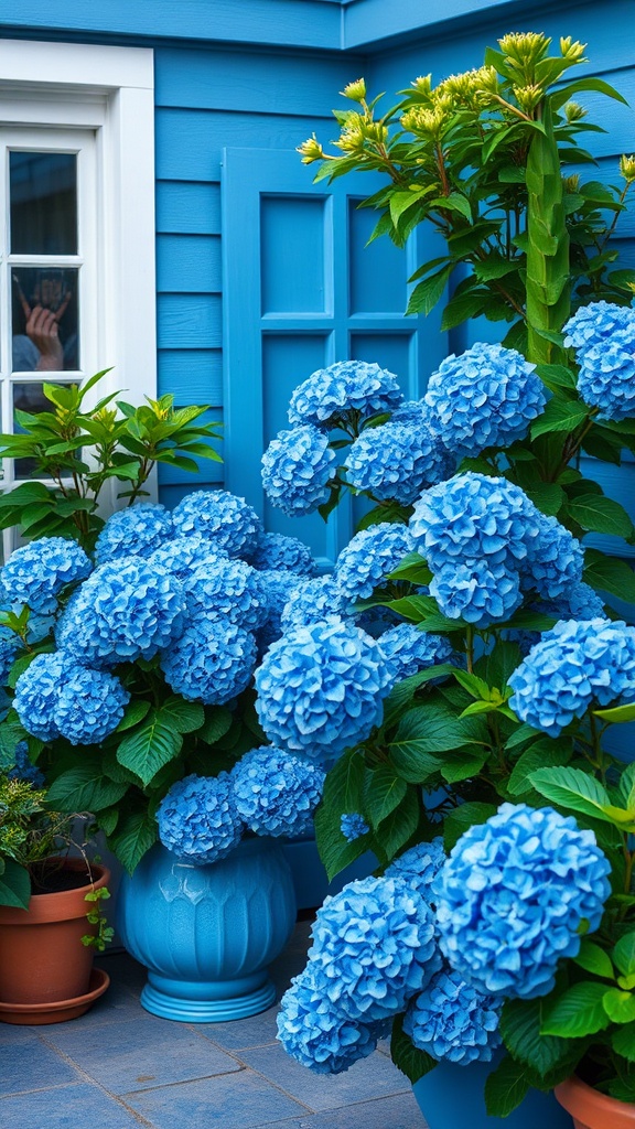 20 Gorgeous Ideas to Transform Your Patio with Blue Hues - 10. Lush Blue Hydrangeas to Brighten Your Space