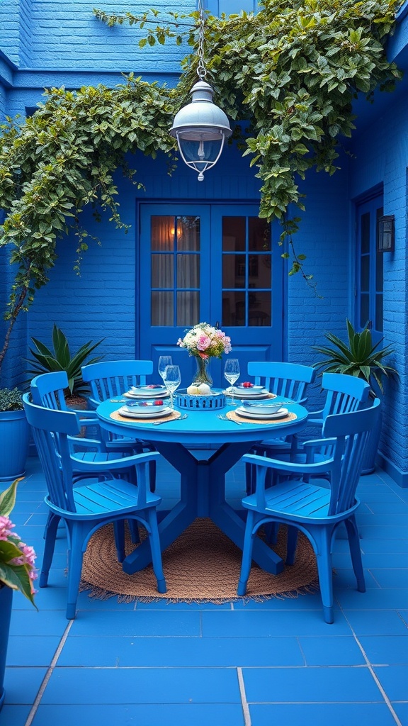 20 Gorgeous Ideas to Transform Your Patio with Blue Hues - 1. Bright Blue Dining Set for Outdoor Feasts
