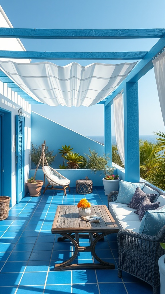 20 Gorgeous Ideas to Transform Your Patio with Blue Hues - 18. Ocean Breeze Canopy for a Relaxing Retreat