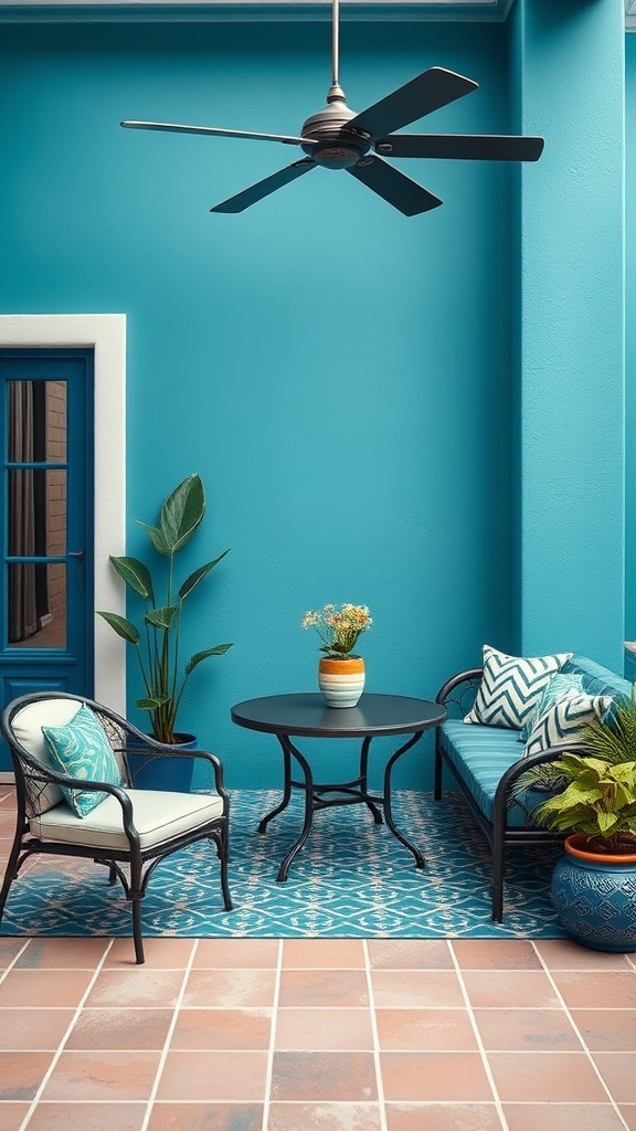 20 Gorgeous Ideas to Transform Your Patio with Blue Hues - 8. Stunning Teal Accent Wall for a Focal Point