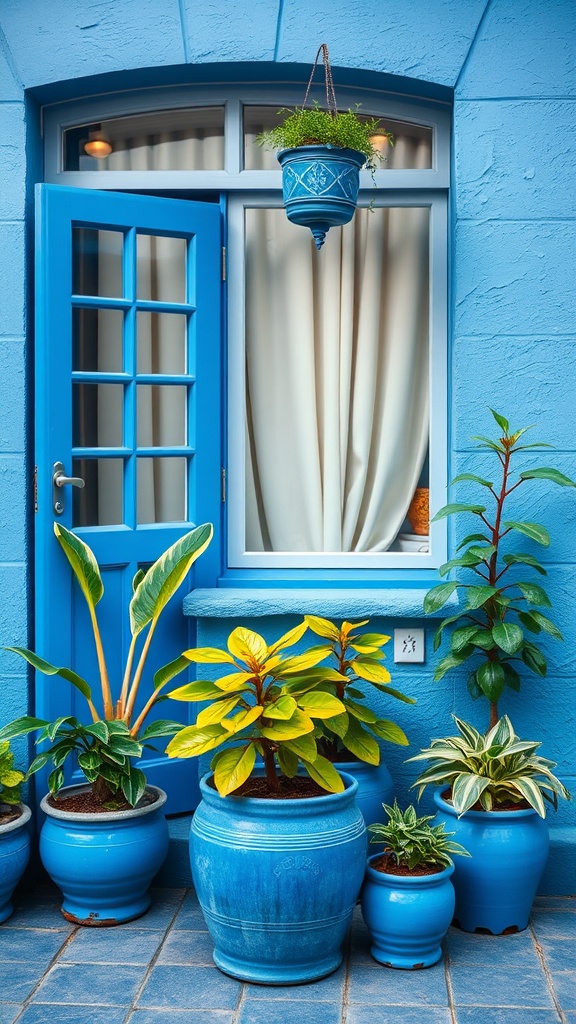 20 Gorgeous Ideas to Transform Your Patio with Blue Hues - 5. Blue Potted Plants for a Fresh Touch of Nature