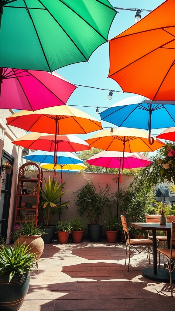 20 Bohemian Patio Ideas to Transform Your Outdoor Space - 16. Brightly Colored Umbrellas
