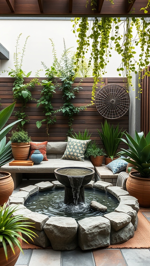 20 Bohemian Patio Ideas to Transform Your Outdoor Space - 18. A Water Feature for Tranquility