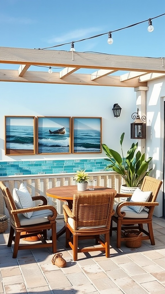 20 Bright and Breezy Ideas for Your Coastal Patio - 8. Beachy Wall Art: Showcase Your Love for the Ocean