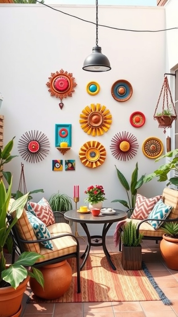 20 Vibrant Ideas to Transform Your Patio into a Colorful Oasis - 13. Wall Art: Hang Colorful Pieces for Visual Interest