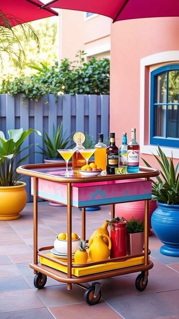20 Vibrant Ideas to Transform Your Patio into a Colorful Oasis - 12. Vibrant Bar Carts: Serve Up Style and Color