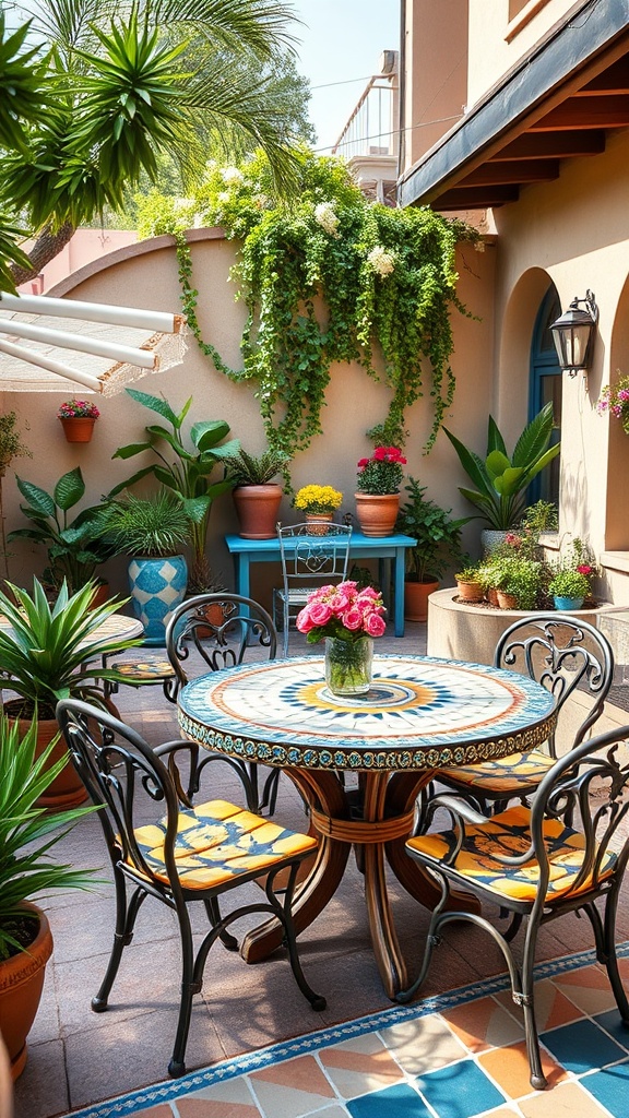20 Vibrant Ideas to Transform Your Patio into a Colorful Oasis - 11. Mosaic Tables: Add Artistic Flair to Your Dining Space