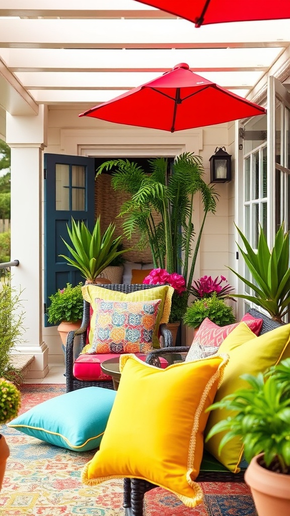 20 Vibrant Ideas to Transform Your Patio into a Colorful Oasis - 7. Colorful Throw Pillows: Mix and Match Fabrics