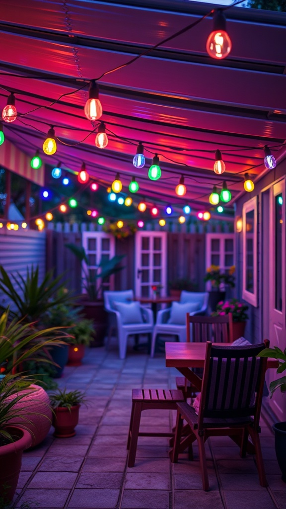 20 Vibrant Ideas to Transform Your Patio into a Colorful Oasis - 5. String Lights: Illuminate with Colorful Bulbs