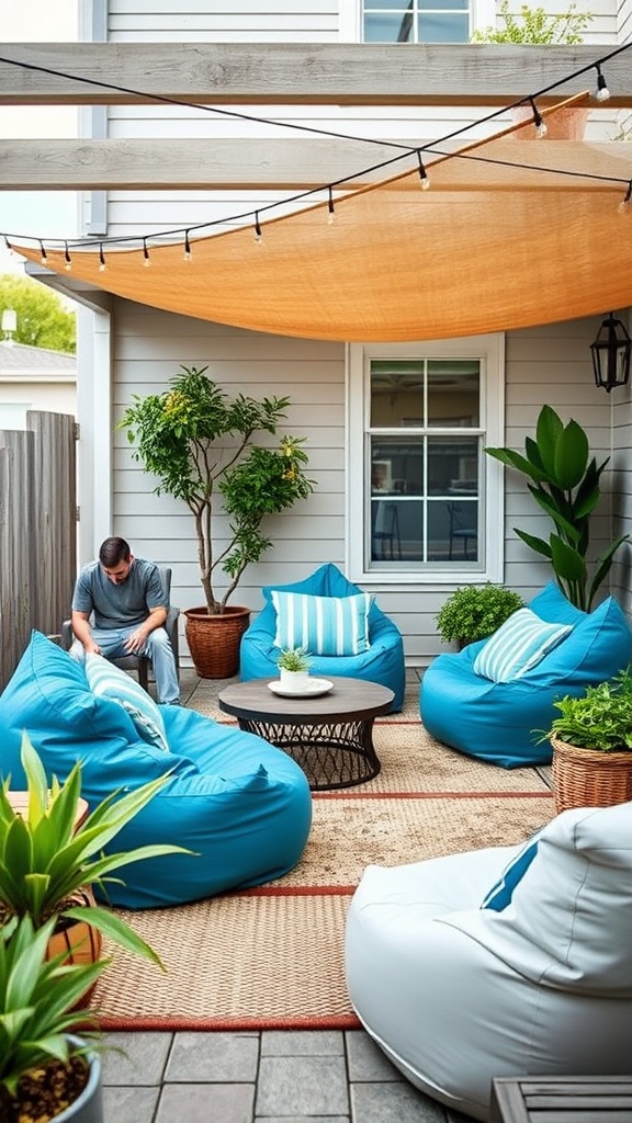 20 Cozy and Chic Ideas for Your Dream Patio - 11. Waterproof Bean Bags for Casual Seating