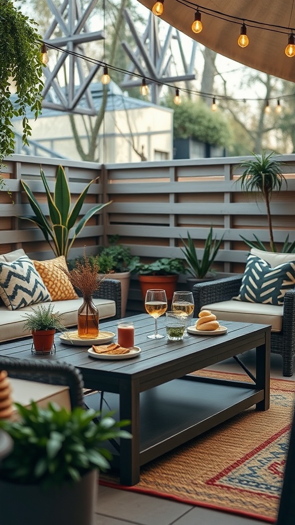 20 Cozy and Chic Ideas for Your Dream Patio - 10. A Stylish Coffee Table for Snacks and Drinks