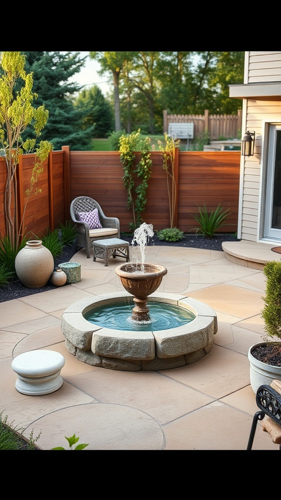 20 Stunning Ideas and Inspirations for Your Dream Concrete Patio - 10. Adding a Water Feature for Serenity
