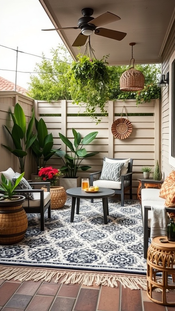 20 Cozy Patio Ideas You’ll Love This Summer! - 6. Incorporate a Stylish Outdoor Rug