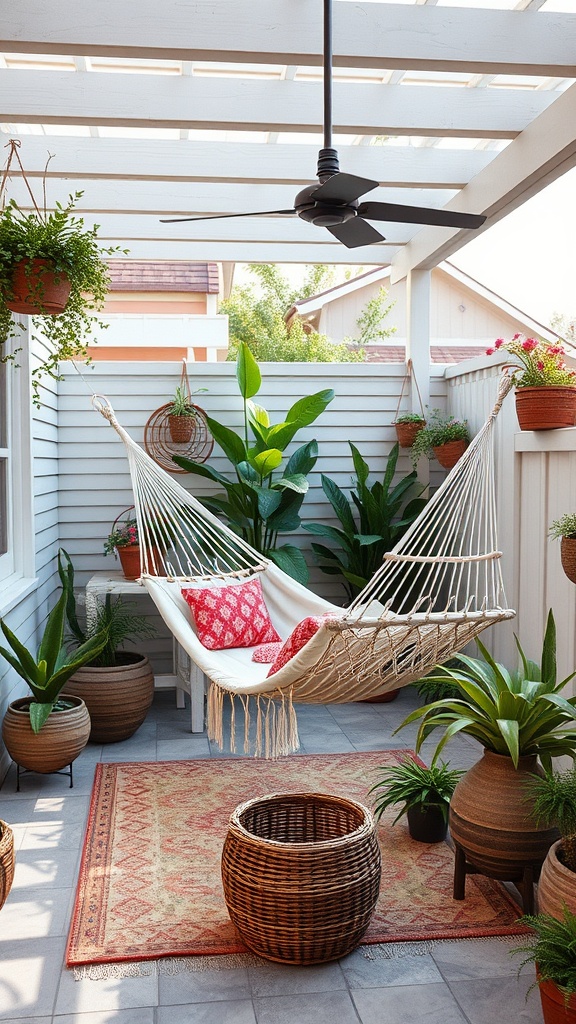 20 Cozy Patio Ideas You’ll Love This Summer! - 4. Add a Charming Hammock for Relaxation