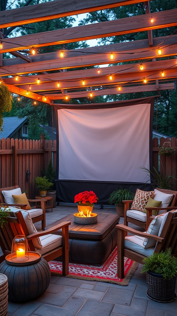 20 Cozy Patio Ideas You’ll Love This Summer! - 14. Set Up a DIY Outdoor Movie Screen