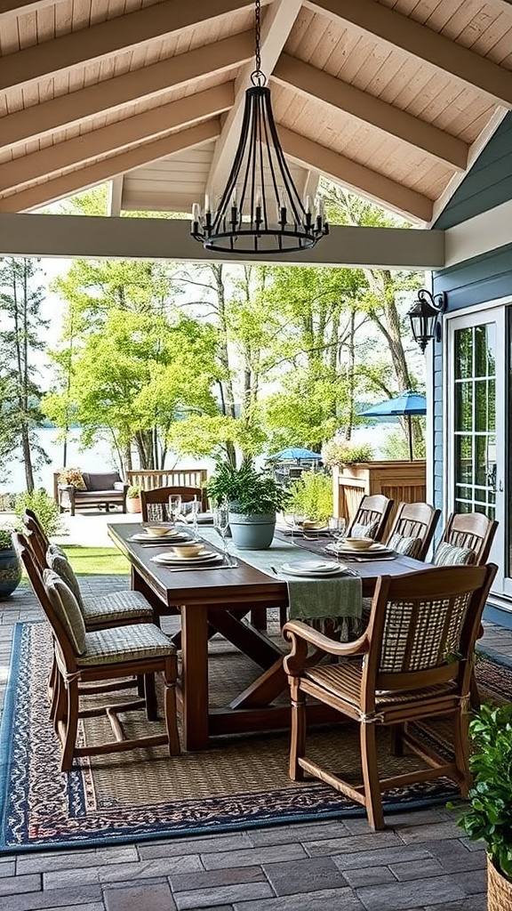 20 Stunning Ideas for Lake House Patios That Will Make You Want to Relax - 11. Dining Al Fresco: Design a Farmhouse-Style Table