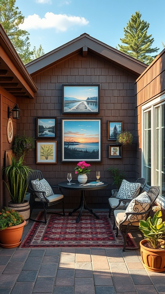 20 Stunning Ideas for Lake House Patios That Will Make You Want to Relax - 19. Art Corner: Hang Local Artwork for a Touch of Personality