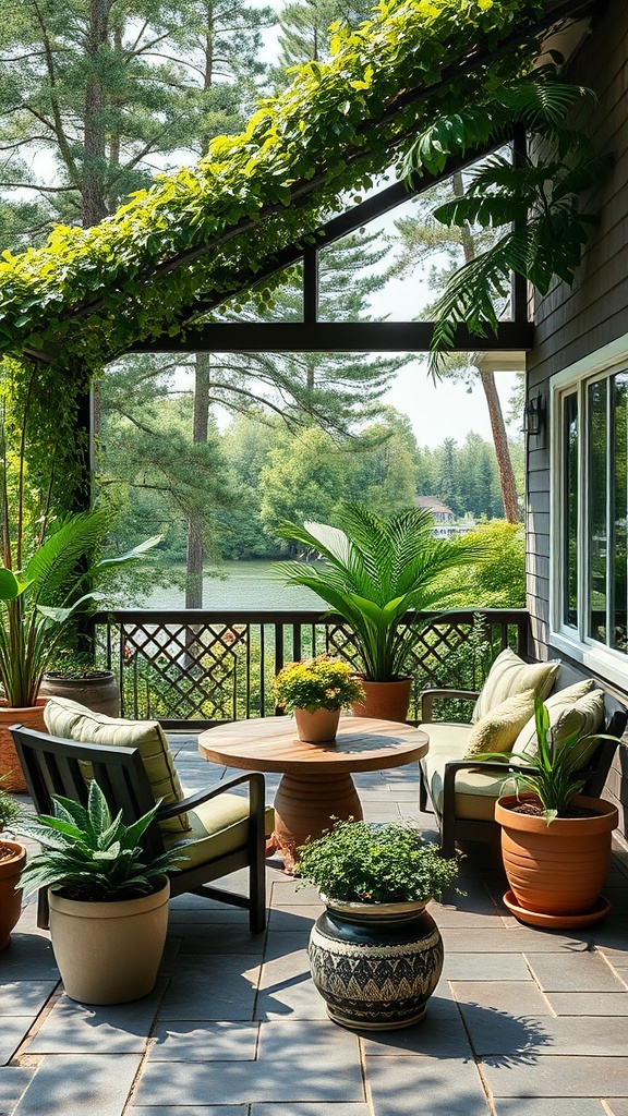 20 Stunning Ideas for Lake House Patios That Will Make You Want to Relax - 9. Green Oasis: Add Potted Plants for a Lush Feel
