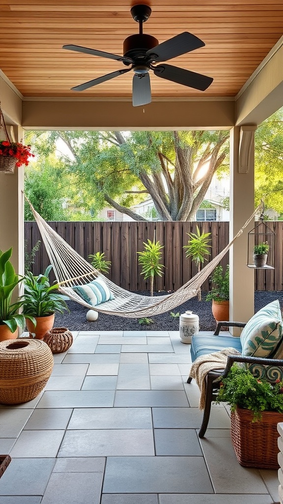 20 Stunning Large Backyard Patio Ideas to Transform Your Outdoor Space! - 12. Hammock Haven: Relaxing Spots for Lazy Afternoons
