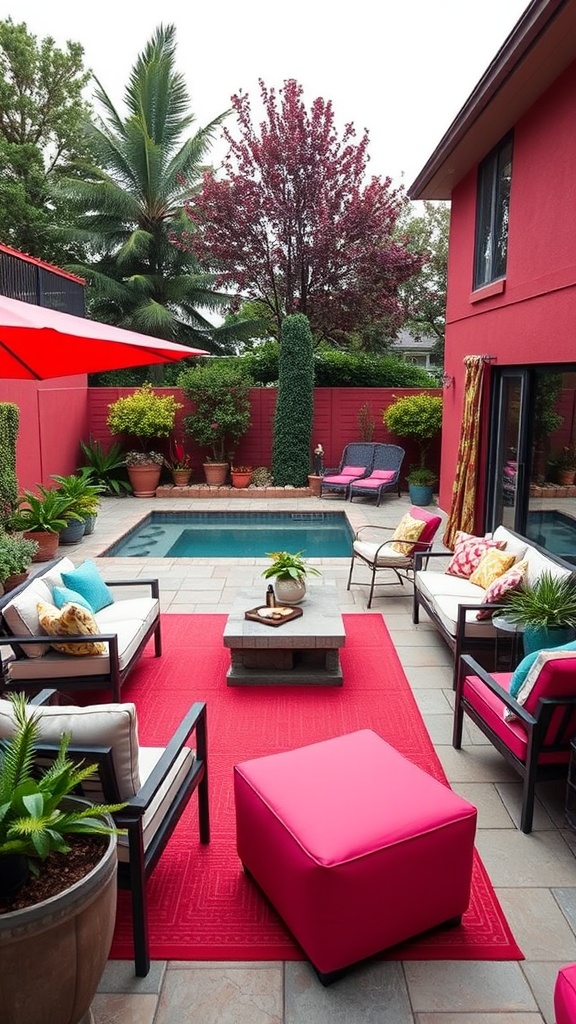 20 Stunning Large Backyard Patio Ideas to Transform Your Outdoor Space! - 18. Bold Color Schemes: Make a Statement with Bright Hues