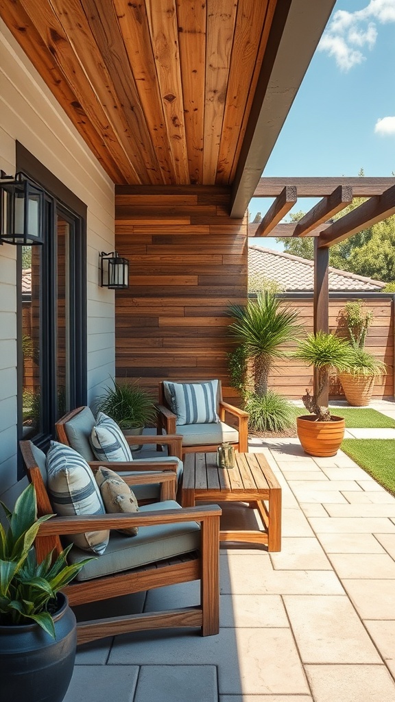 20 Modern Patio Ideas to Transform Your Outdoor Space - 8. Rustic Wood Accents