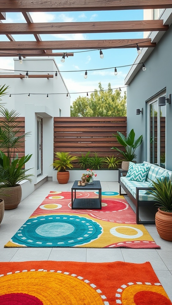 20 Modern Patio Ideas to Transform Your Outdoor Space - 4. Colorful Outdoor Rugs