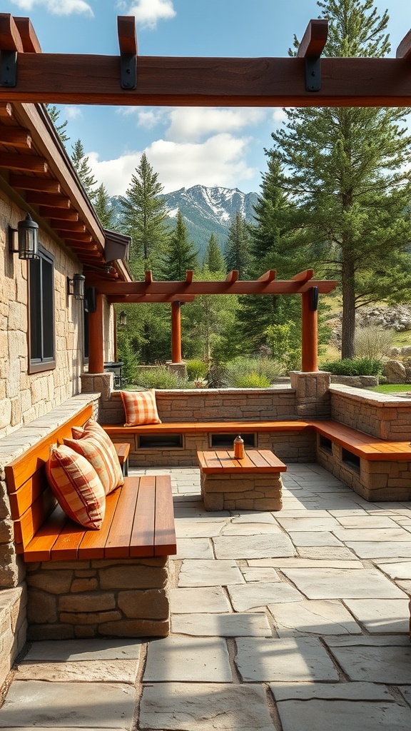 20 Stunning Mountain Patio Ideas to Elevate Your Outdoor Space - 9. Built-in Benches with Storage