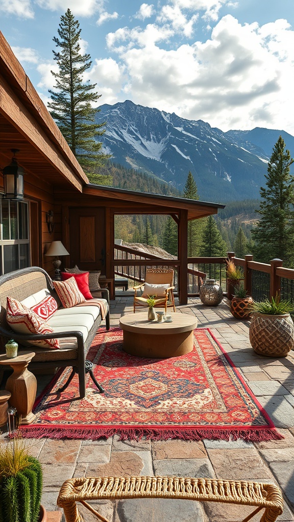 20 Stunning Mountain Patio Ideas to Elevate Your Outdoor Space - 7. Stylish Outdoor Rugs