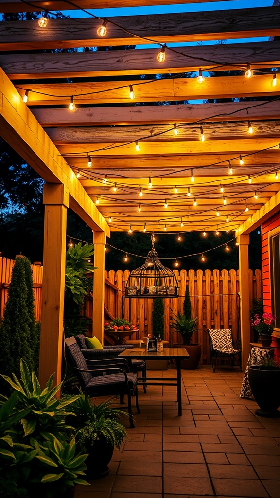 20 Stunning Pergola Patio Ideas to Transform Your Outdoor Space - 9. Light It Up: String Lights for a Magical Atmosphere