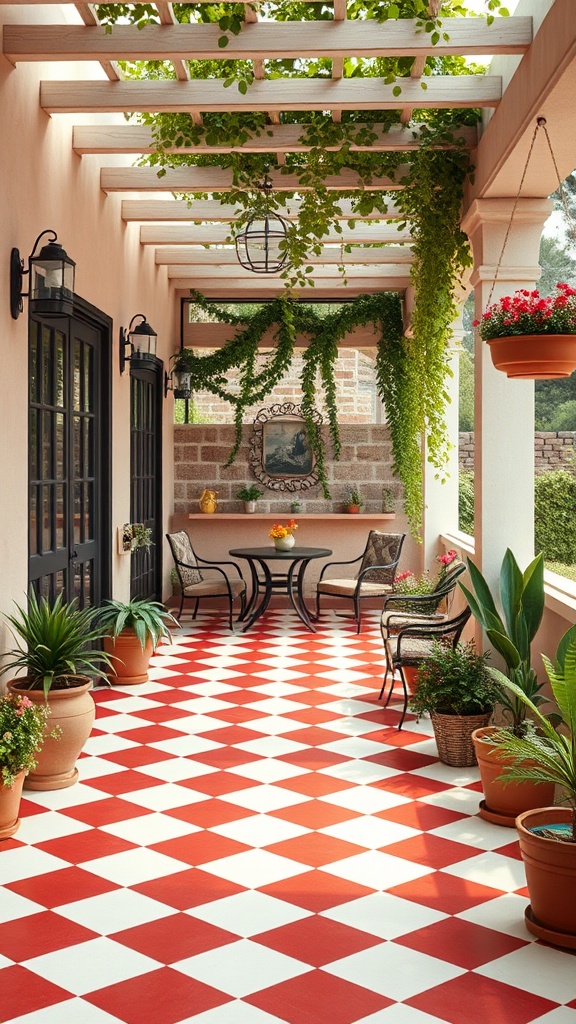 20 Retro Patio Ideas That Will Make You Smile! - Chic Checkerboard Flooring