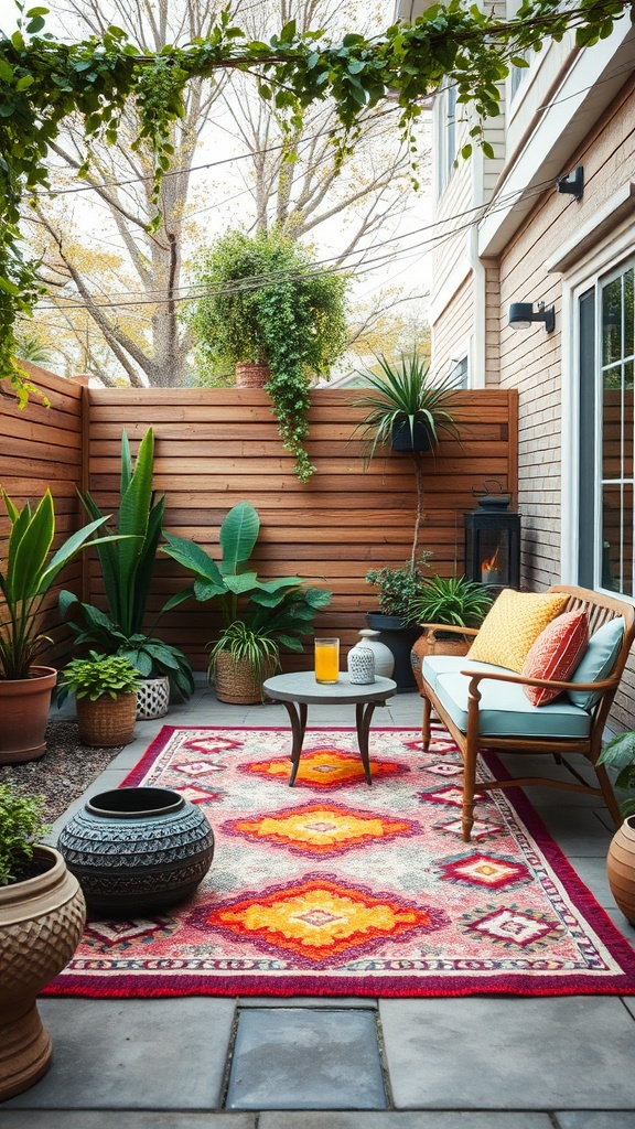 20 Fabulous Ideas to Transform Your Small Backyard Patio - 3. Colorful Outdoor Rugs