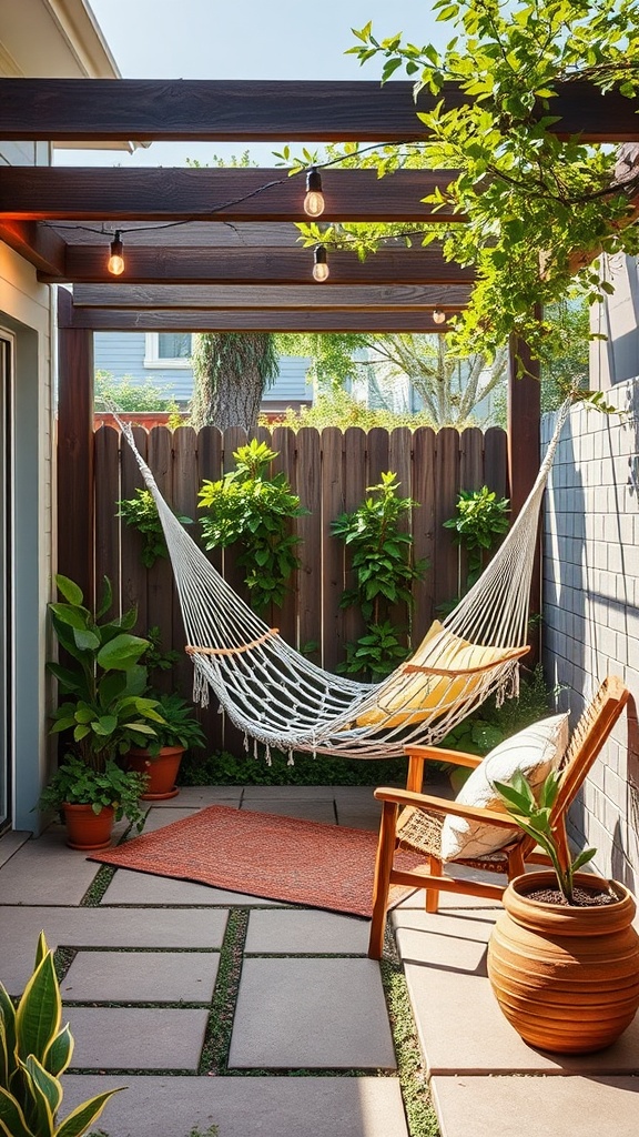 20 Fabulous Ideas to Transform Your Small Backyard Patio - 8. Hammock Haven for Relaxation