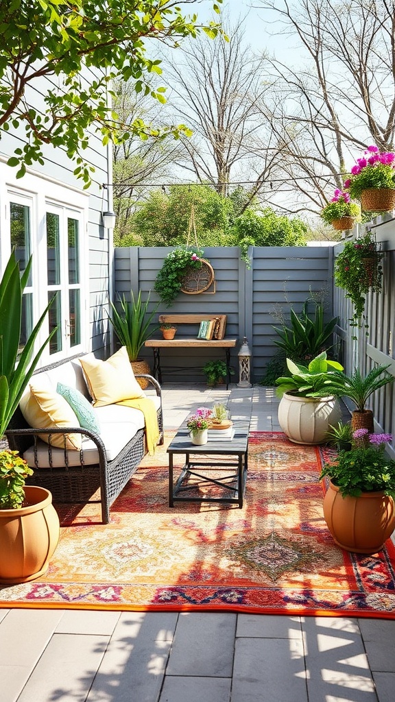 20 Fresh Ideas to Spruce Up Your Spring Patio - 5. Vibrant Outdoor Rugs: Define Your Space in Style