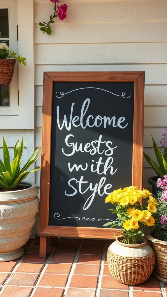 20 Fresh Ideas to Spruce Up Your Spring Patio - 19. Custom Chalkboard Sign: Welcome Guests with Style
