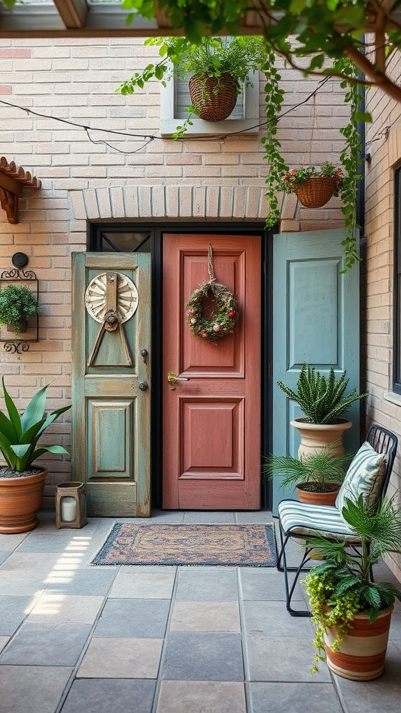 20 Charming Ideas to Create Your Vintage Patio Oasis - 13. Repurposed Old Doors as Decor