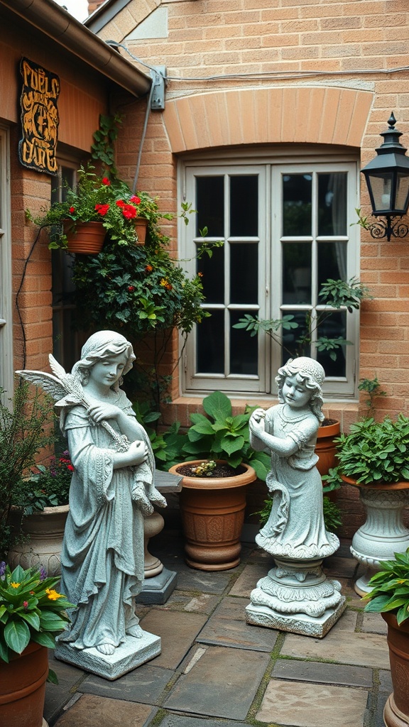 20 Charming Ideas to Create Your Vintage Patio Oasis - 17. Charming Garden Statues and Ornaments