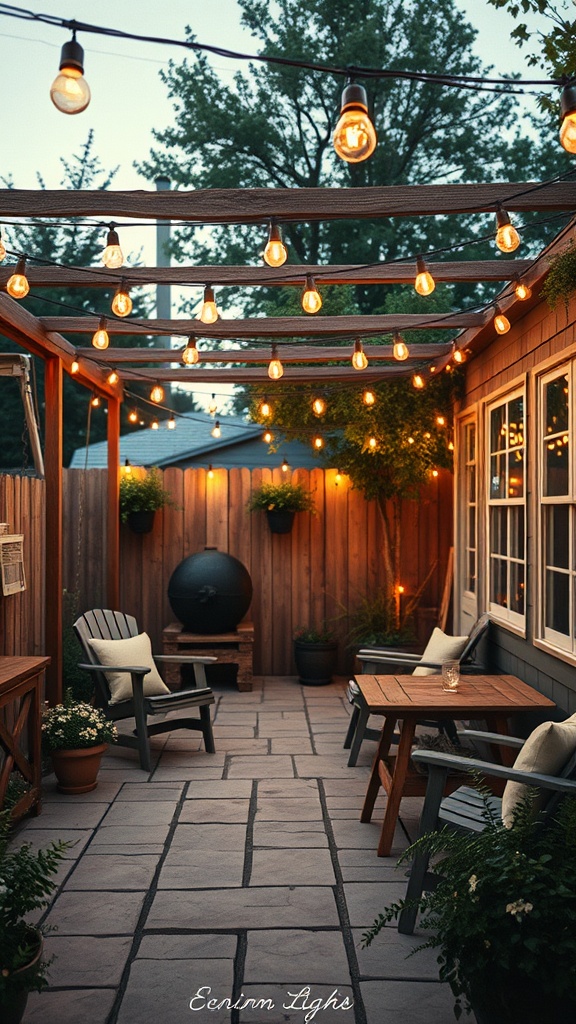 20 Charming Ideas to Create Your Vintage Patio Oasis - 3. String Lights for Dreamy Evenings