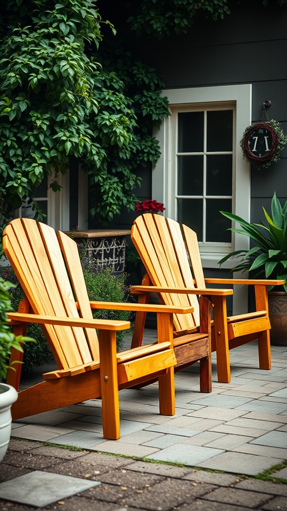 20 Charming Ideas to Create Your Vintage Patio Oasis - 9. Classic Wooden Adirondack Chairs