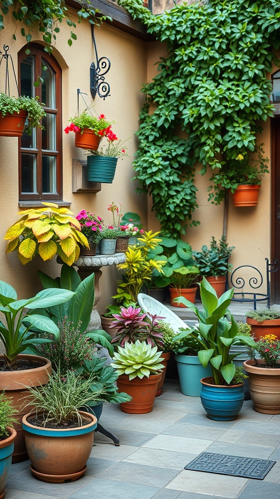 20 Charming Ideas to Create Your Vintage Patio Oasis - Colorful Potted Plants for a Lively Atmosphere