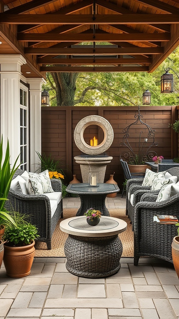 20 Creative Ideas to Transform Your Wicker Patio into a Cozy Oasis - 14. Add a Water Feature for Serenity