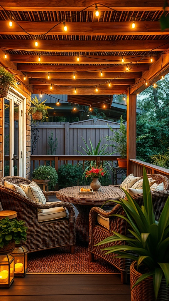 20 Creative Ideas to Transform Your Wicker Patio into a Cozy Oasis - 3. Use String Lights for Magical Evenings