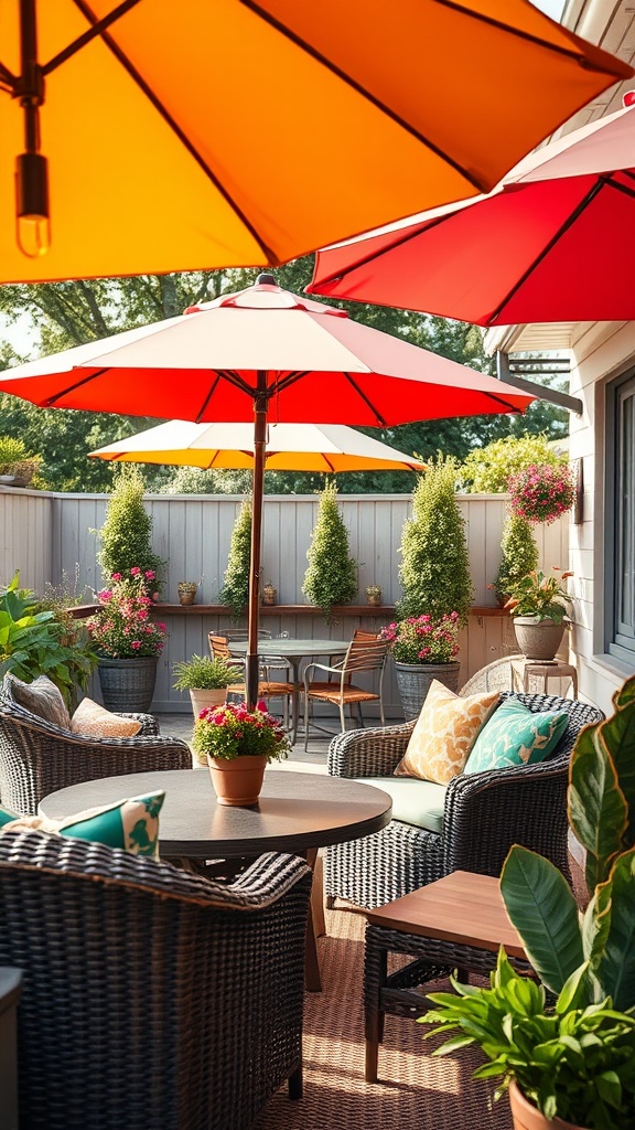 20 Creative Ideas to Transform Your Wicker Patio into a Cozy Oasis - 19. Add Colorful Umbrellas for a Fun Vibe