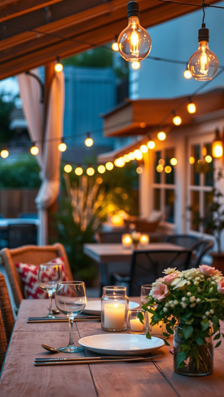 20 Stunning Ideas for Magical Al Fresco Dining Decor - 1. Cozy String Lights for a Warm Glow