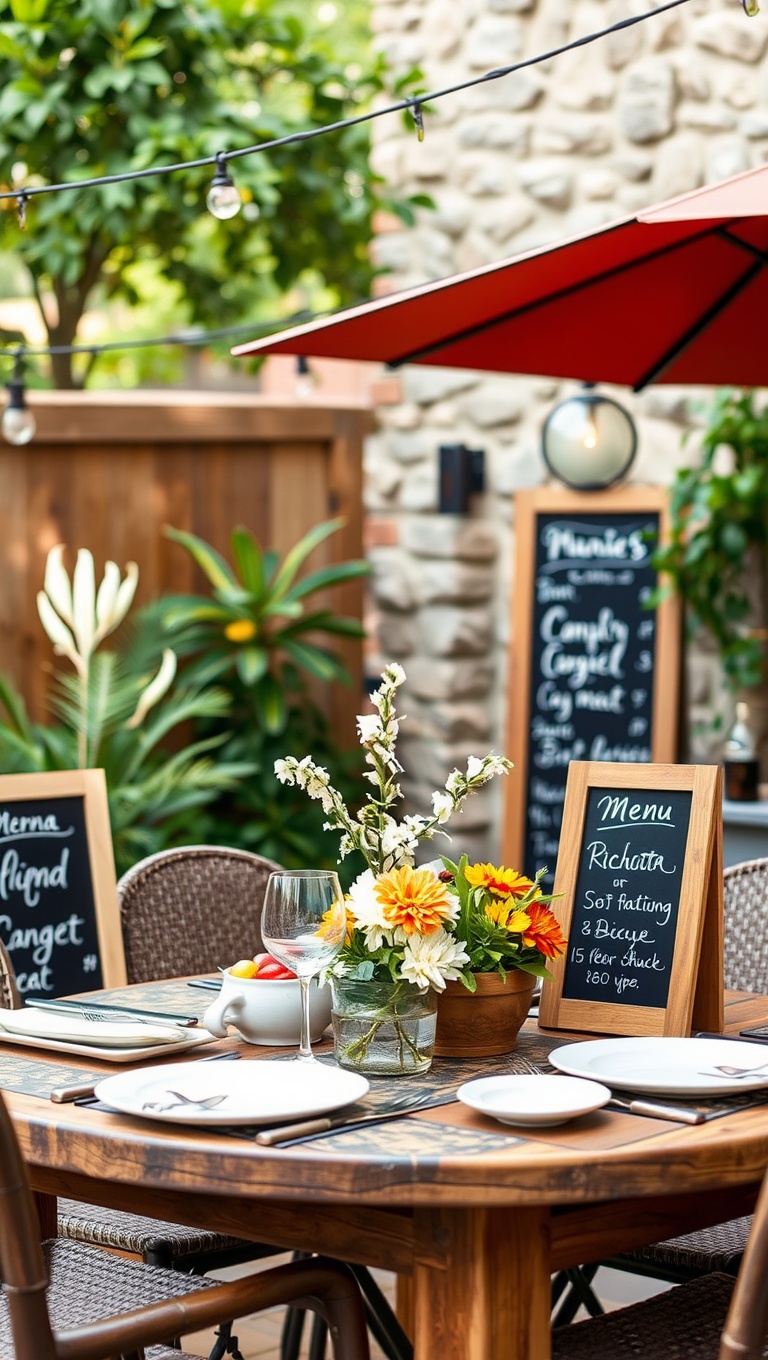 20 Stunning Ideas for Magical Al Fresco Dining Decor - 12. DIY Chalkboard Menus to Personalize Your Meal